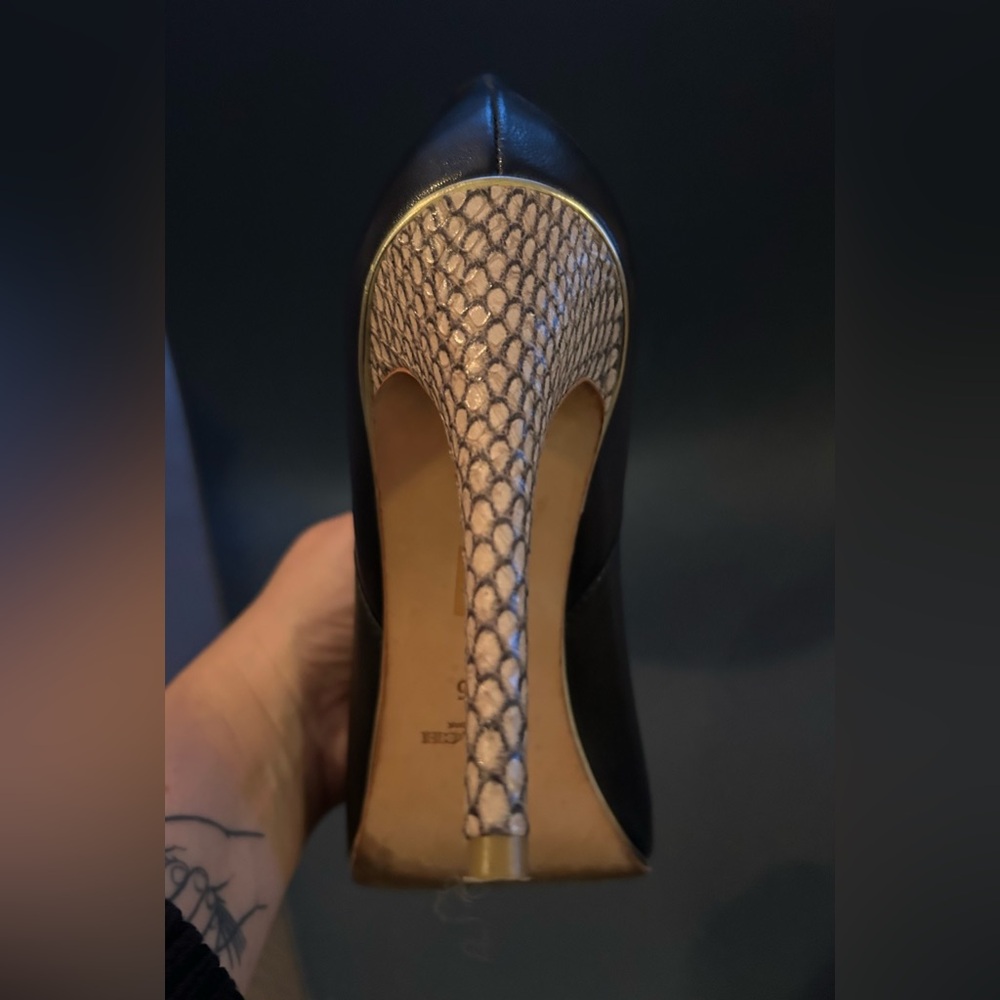 Coach ADRIANNA Black Leather Snakeskin Stiletto Open Toe Booties sz9.5 B.
